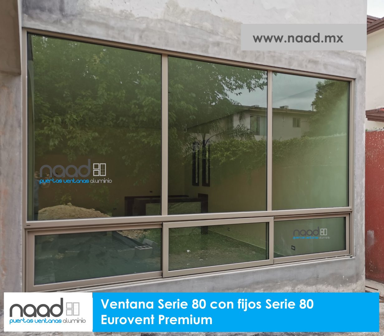 Naad Puertas Y Ventanas De Aluminio - Ventana de Aluminio corrediza  Eurovent Premium Serie 80. Aluminio color acuarela blanco con cristal doble  (Duovent) Claro + Filtrasol de 6mm. Incluye mosquitero corredizo, broches